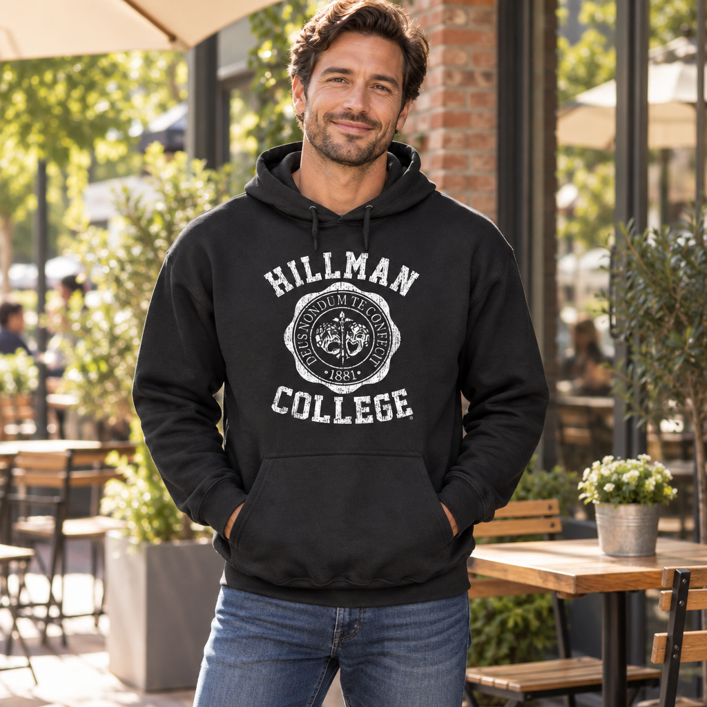 Hillman College — Black Hoodie — lifestyle hero