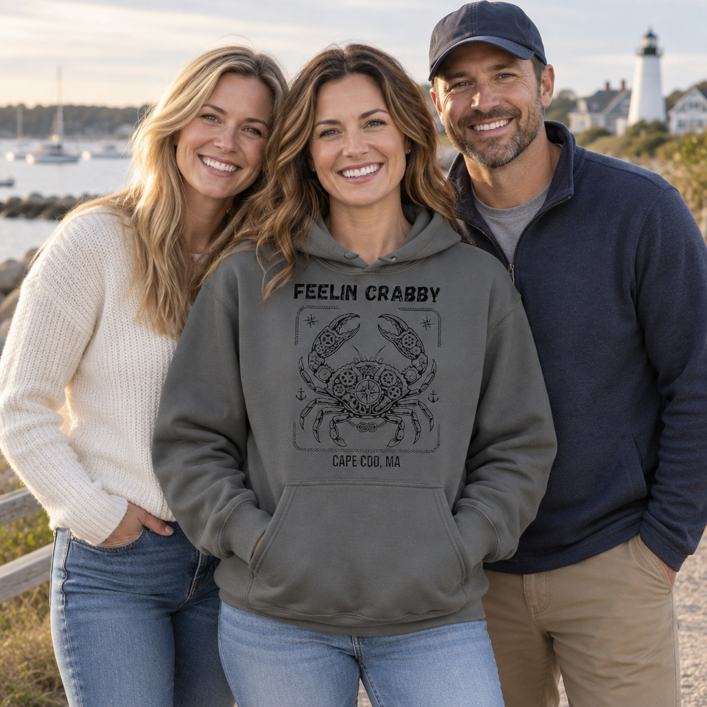 Feelin Crabby Cape Cod — Charcoal Hoodie — lifestyle group
