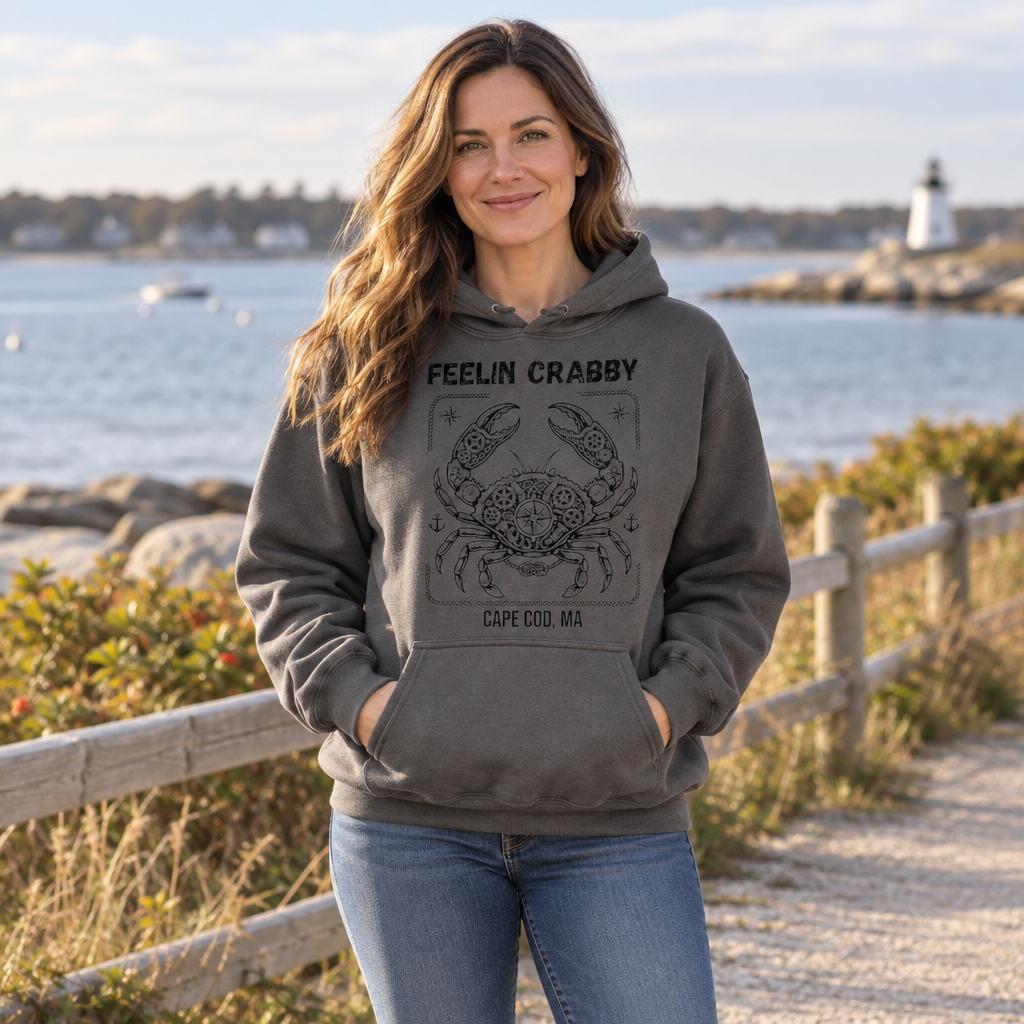 Feelin Crabby Cape Cod — Charcoal Hoodie — lifestyle hero