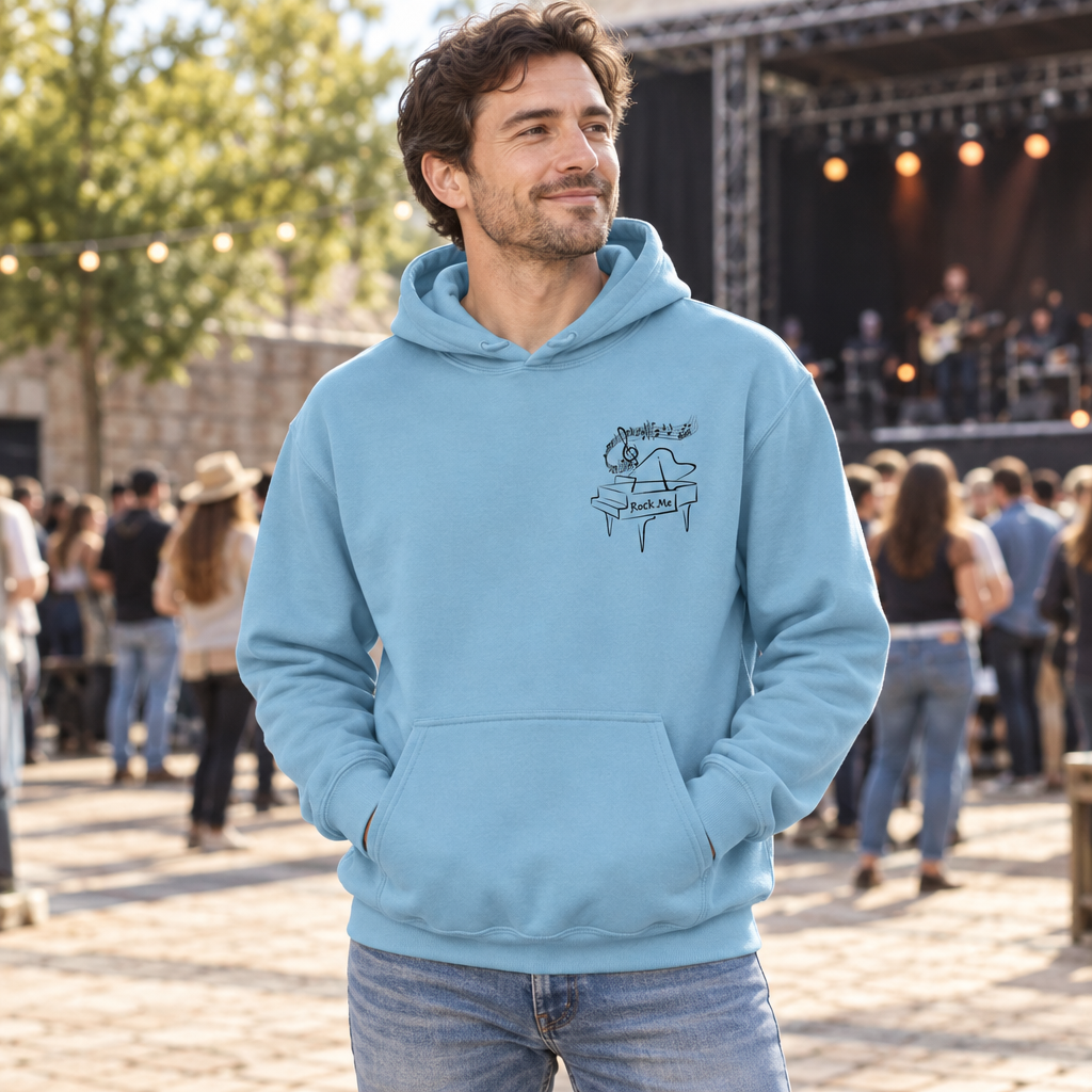 Rock Me Amadeus — Light Blue Hoodie — lifestyle hero