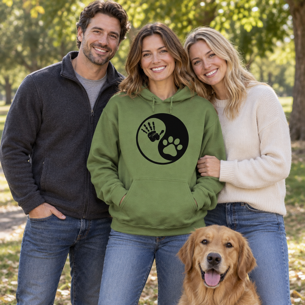 Dog Yin Yang — Military Green Hoodie — lifestyle group