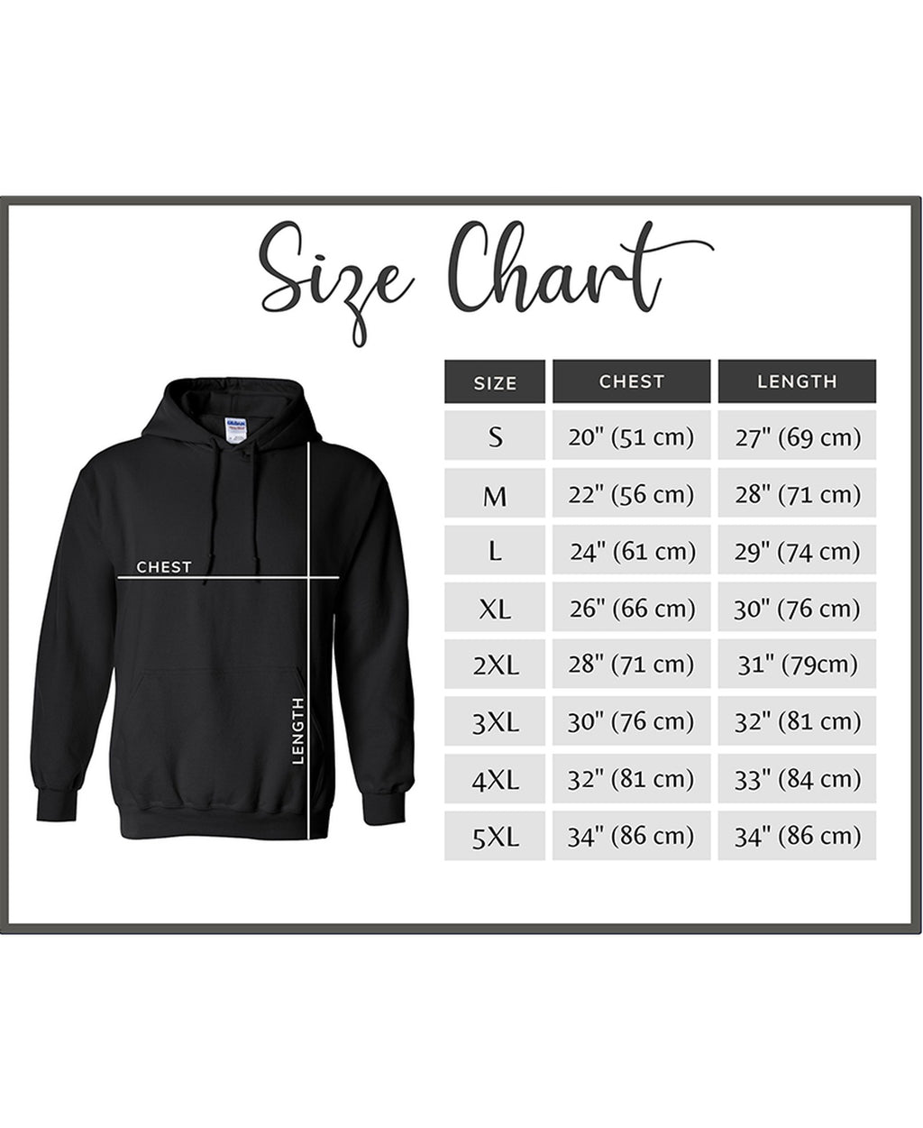Hoodie size chart