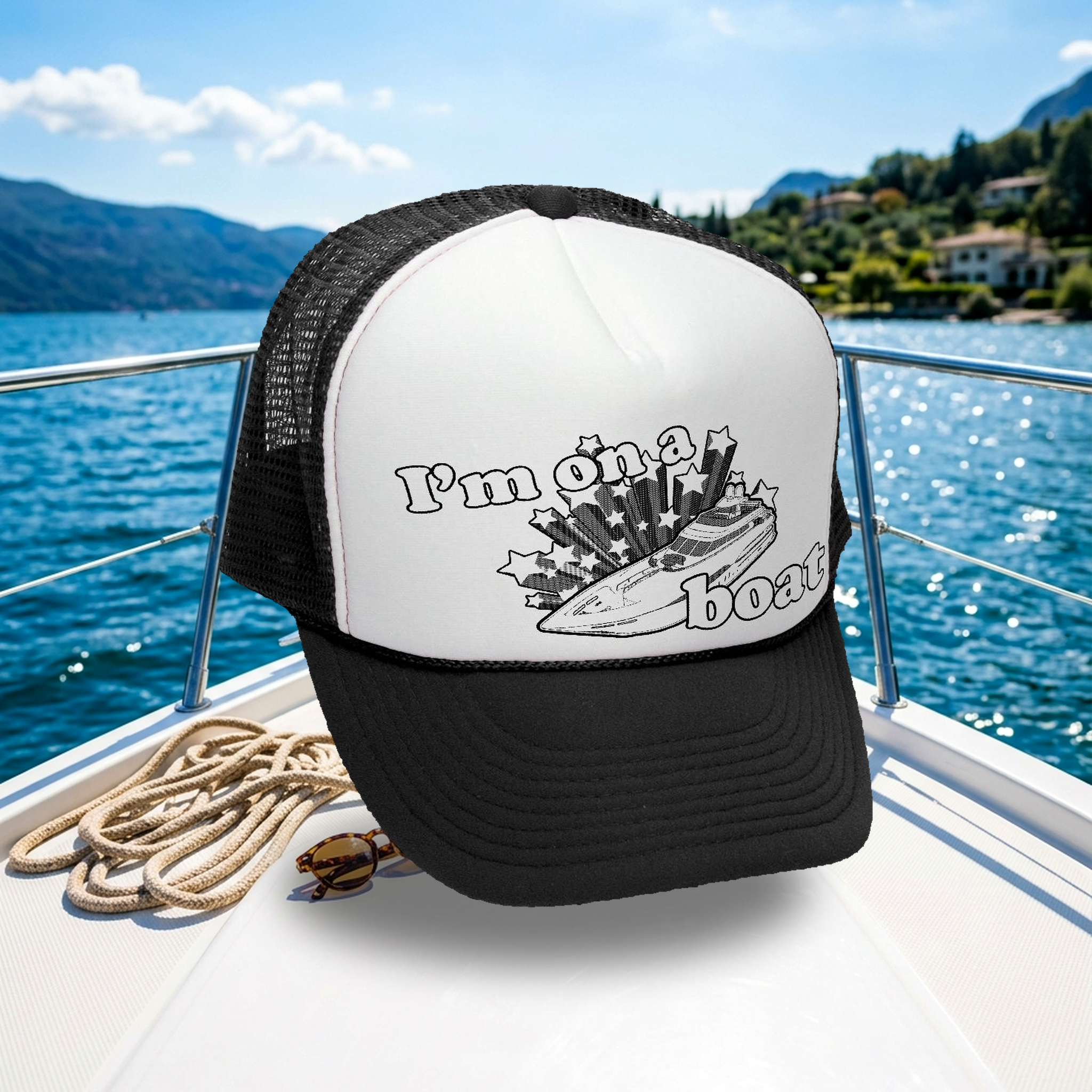 “I’m On a Boat” Trucker Hat – Nautical Attitude, Land or Sea