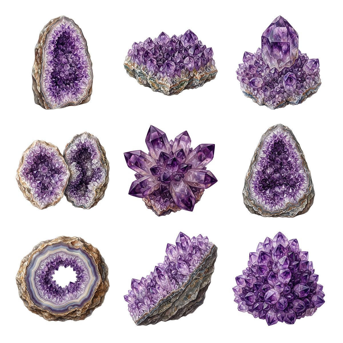 Amethyst Crystal Clusters — Complete assortment