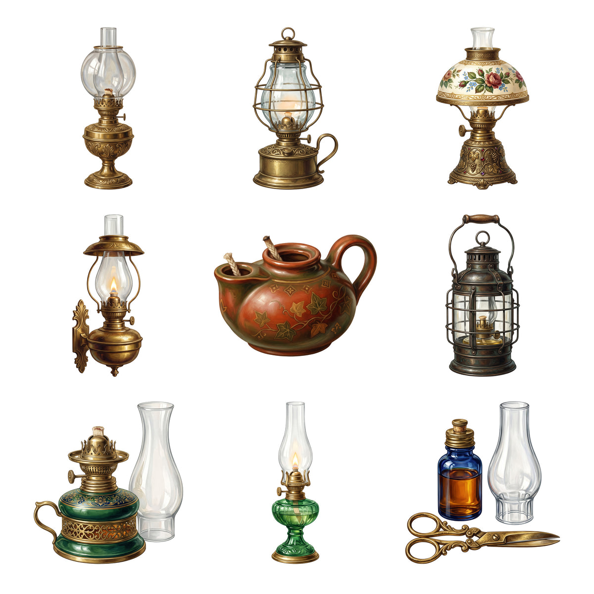 Antique Oil Lamps — Complete assortment