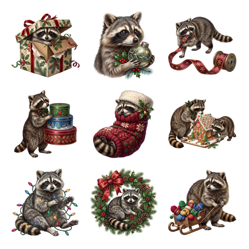 Christmas Raccoon Mischief — Complete assortment