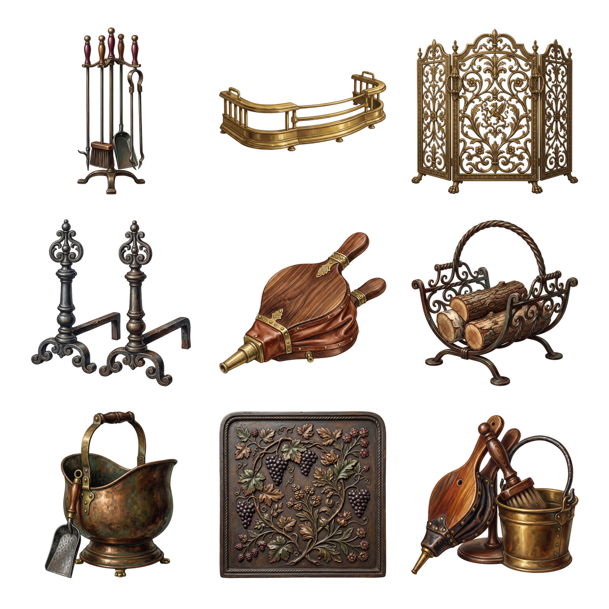 Antique Fireplace Tools — Complete assortment