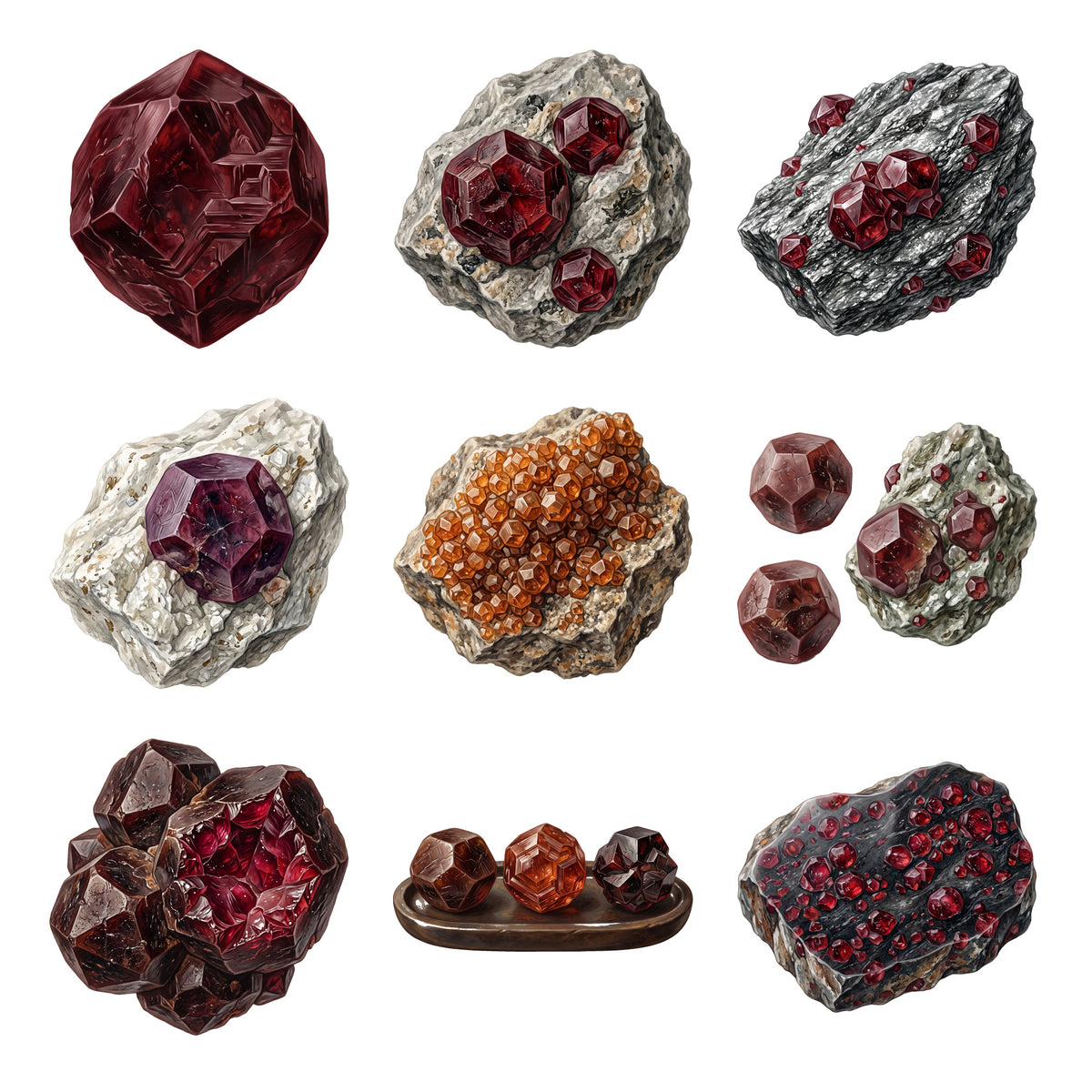 Garnet Mineral Specimens — Complete assortment