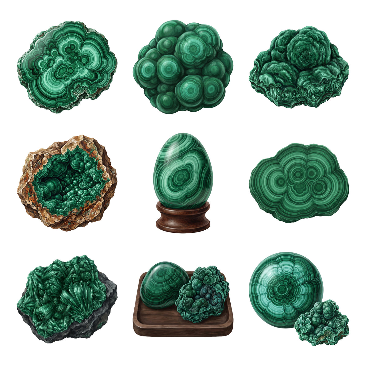 Malachite Mineral Specimens — Complete assortment