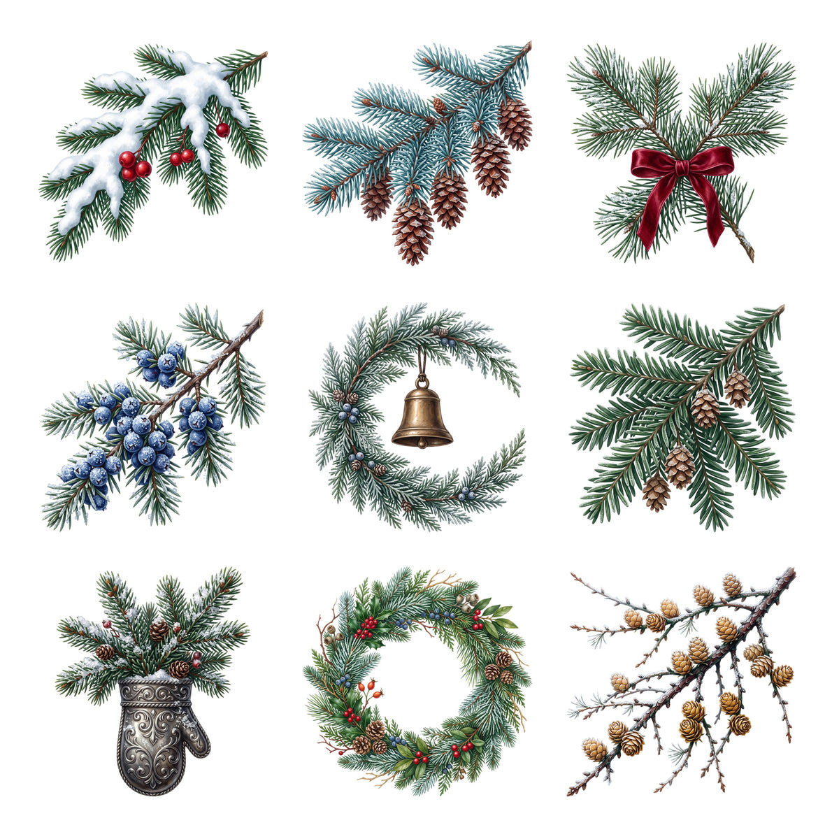Frosted Evergreen Boughs — Complete assortment