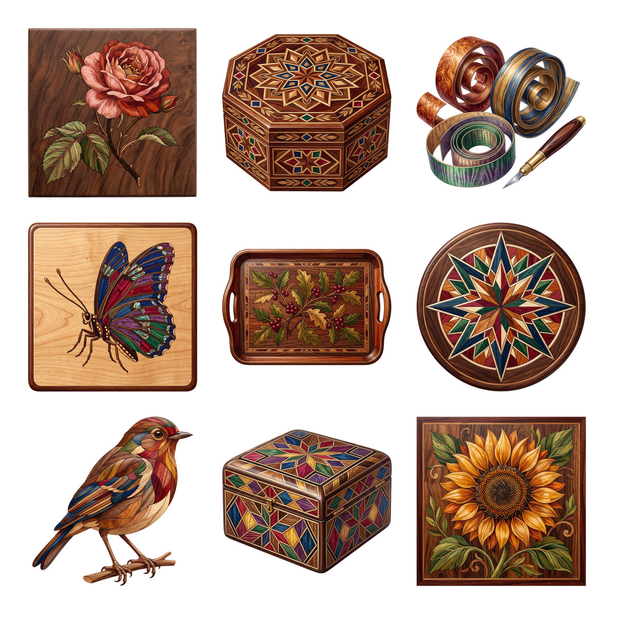 Marquetry Wood Patterns — Complete assortment