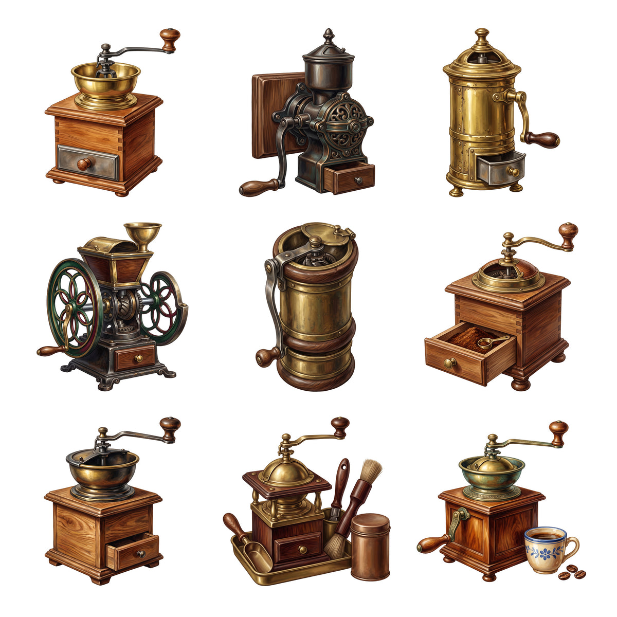 Antique Coffee Grinders — Complete assortment