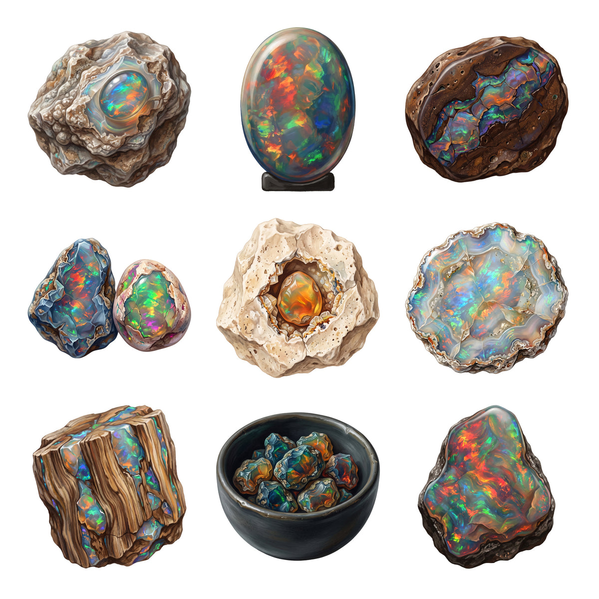 Opal Fire Specimens — Complete assortment