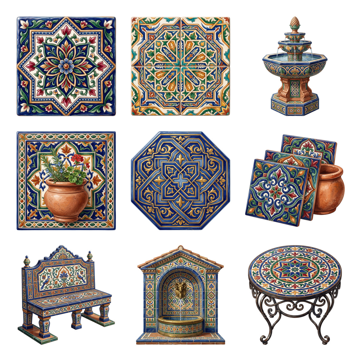 Spanish Courtyard Tiles — Complete assortment