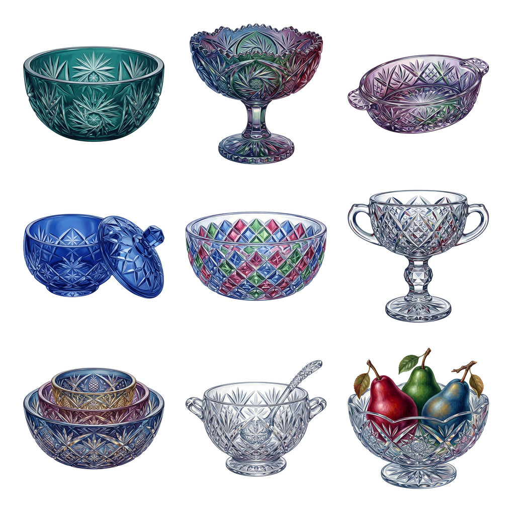 Cut Glass Serving Bowls — Complete assortment