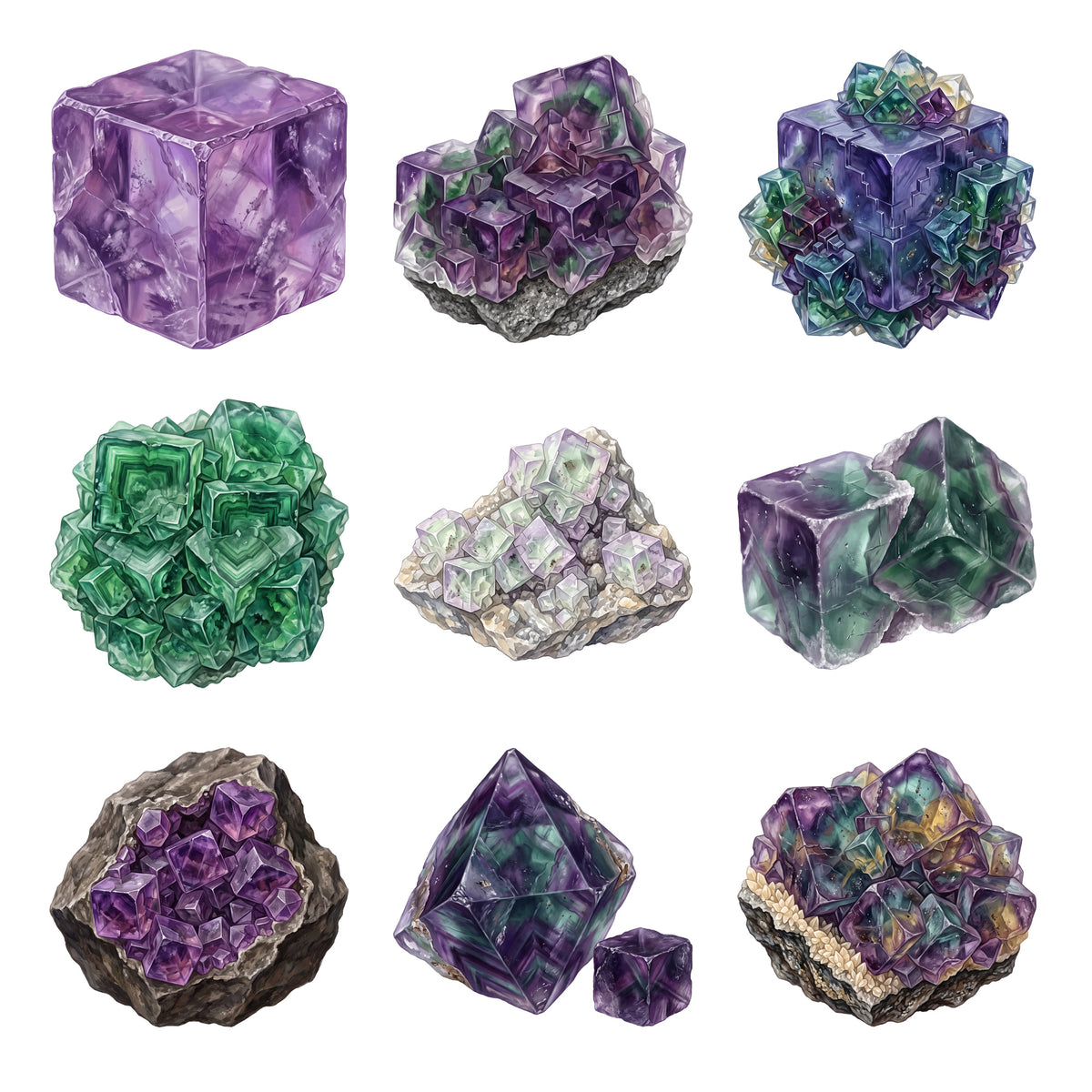Fluorite Crystal Cubes — Complete assortment