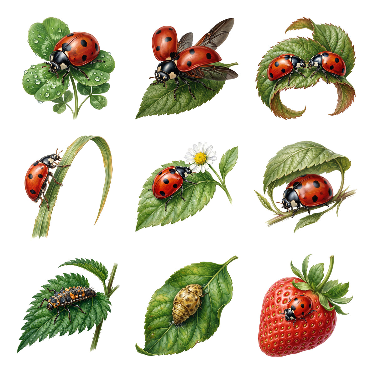 Ladybugs on Leaves — Complete assortment
