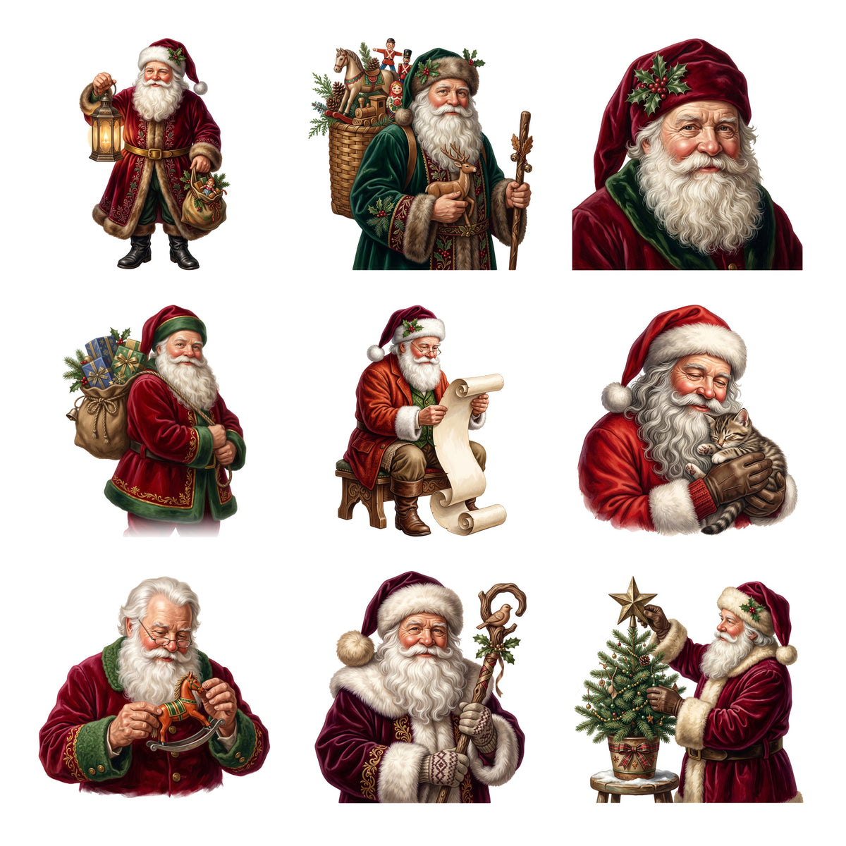 Vintage Santa Portraits — Complete assortment