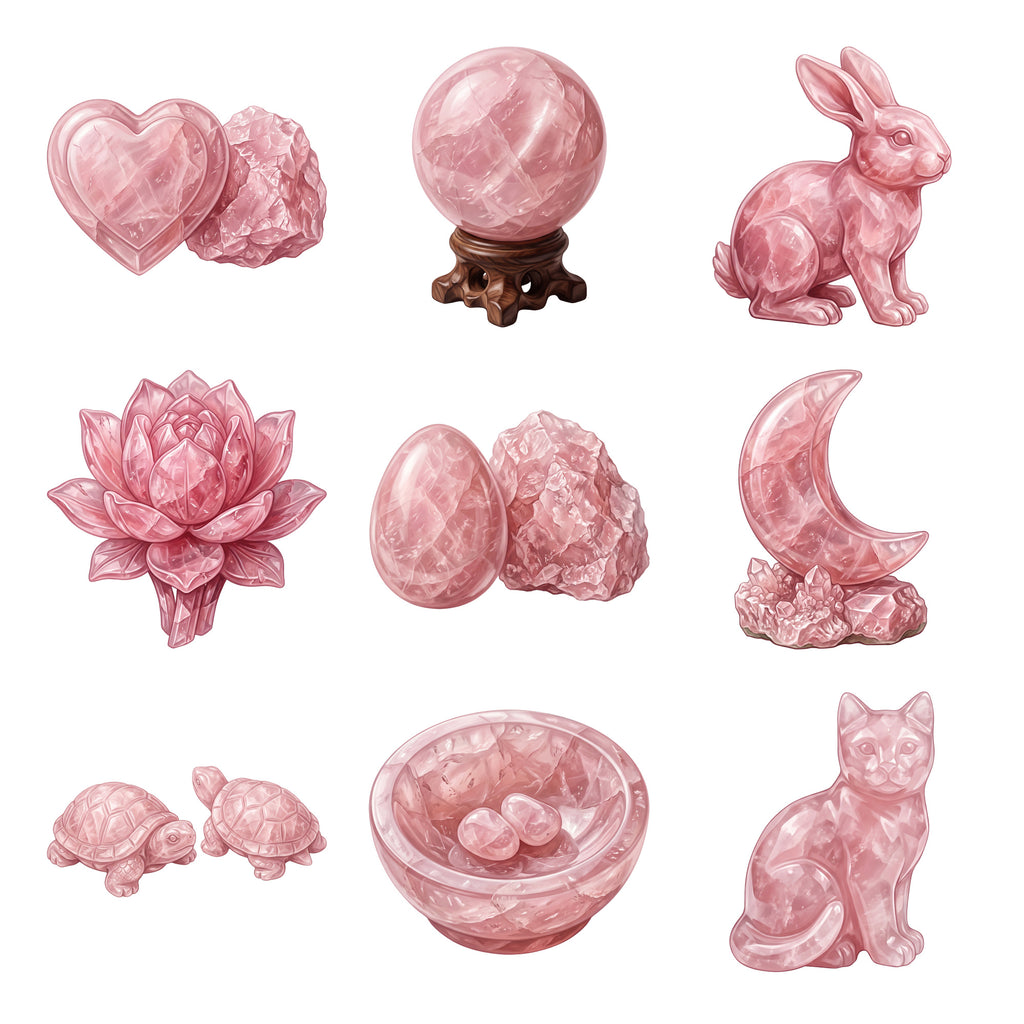 Rose Quartz Carvings — Complete assortment