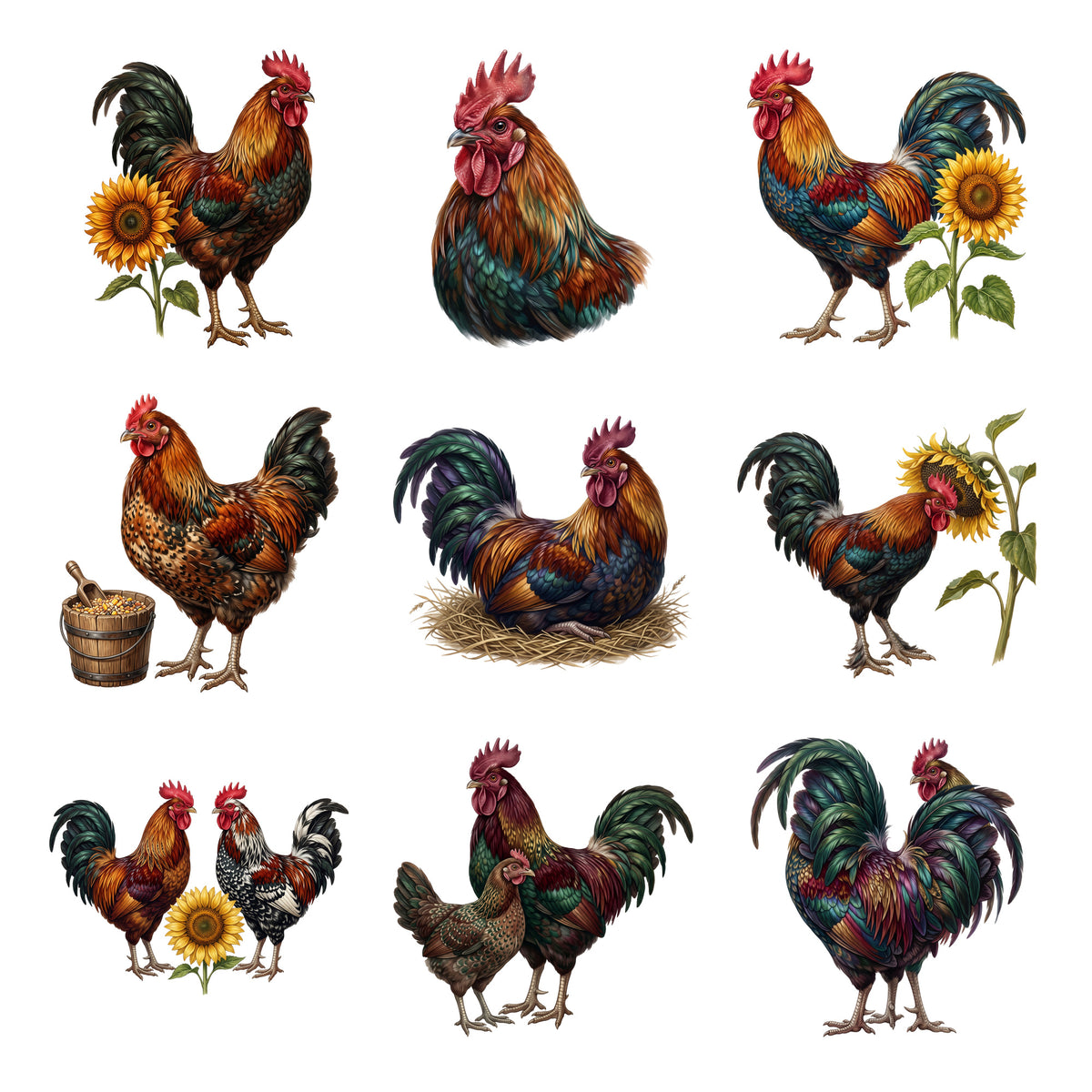 Rooster Portraits — Complete assortment