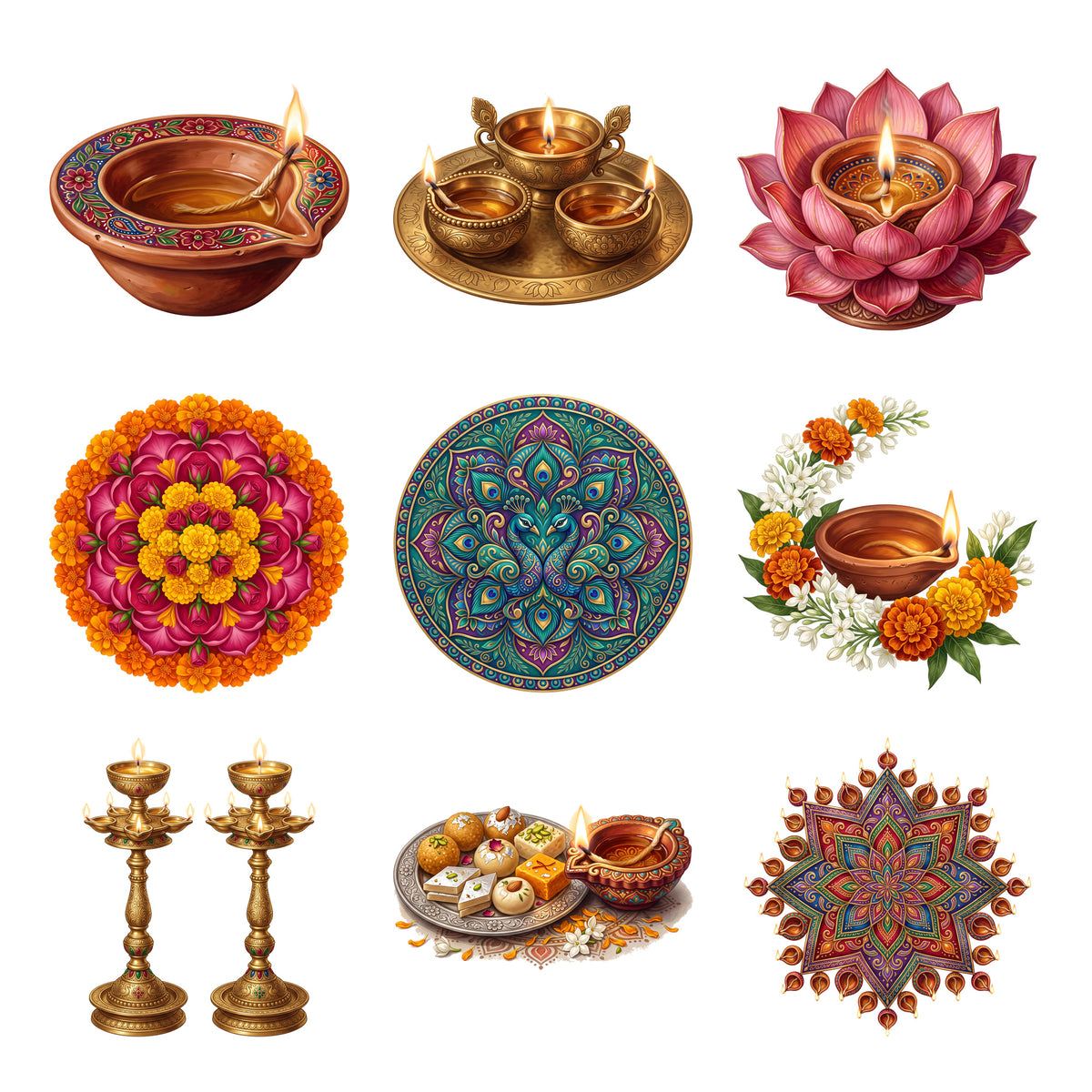 Diwali Diyas and Rangoli — Complete assortment
