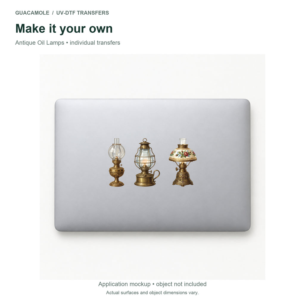 Antique Oil Lamps — Three designs on a laptop