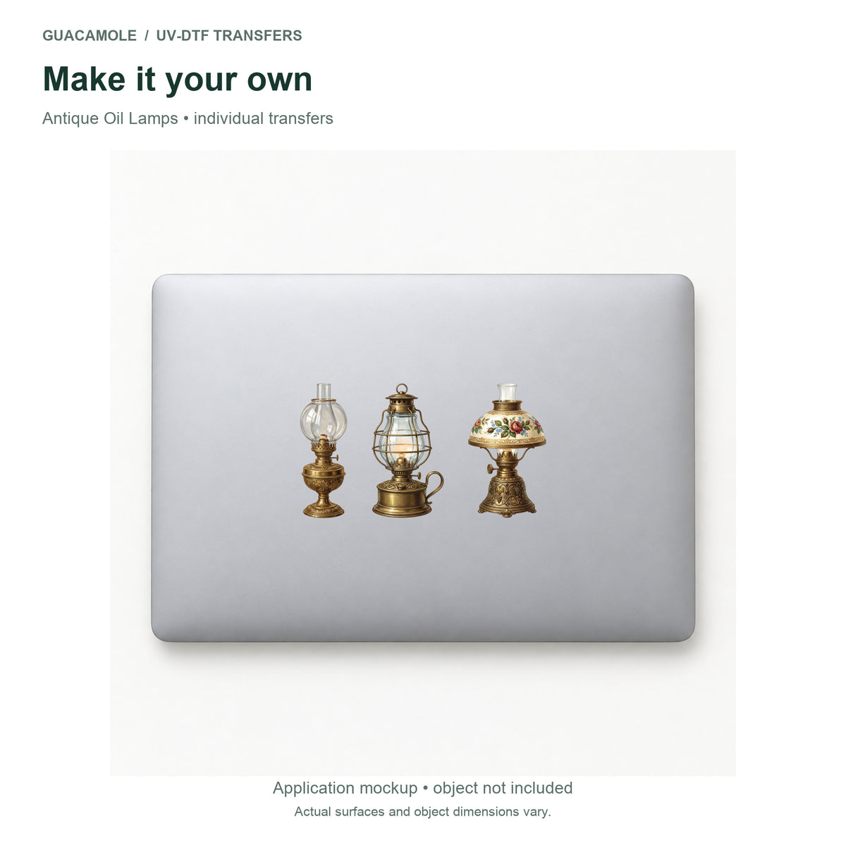 Antique Oil Lamps — Three designs on a laptop