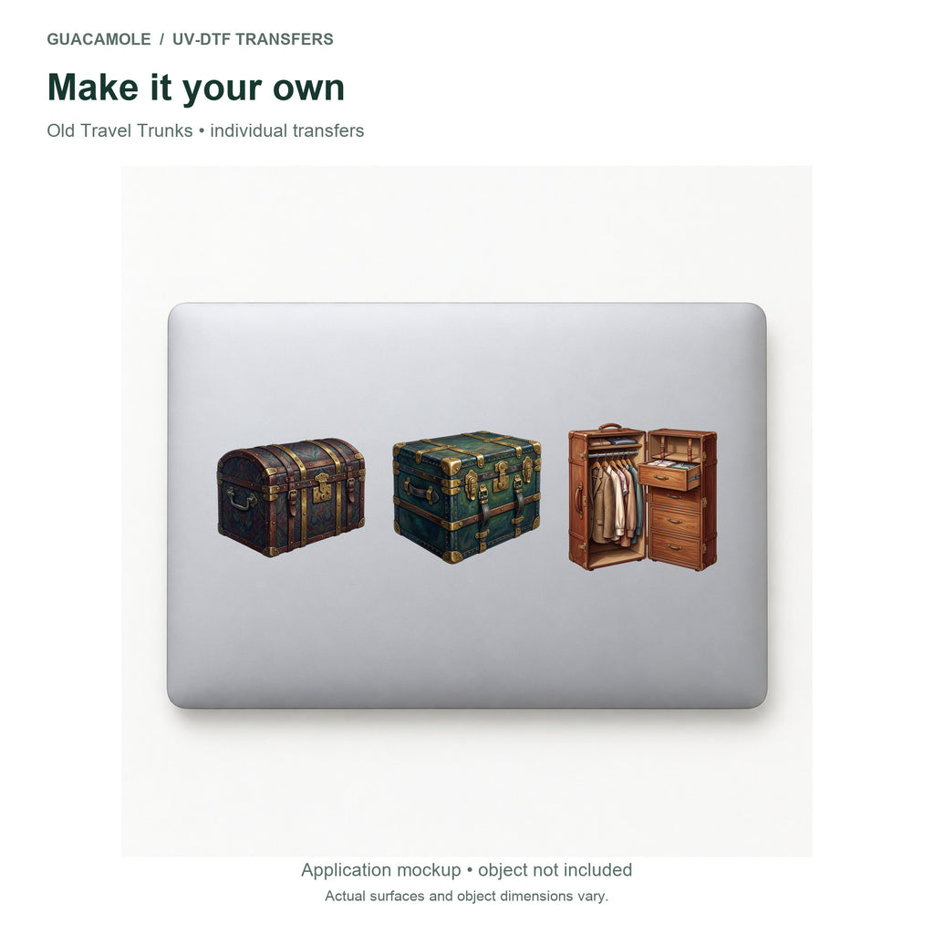 Old Travel Trunks — Three designs on a laptop