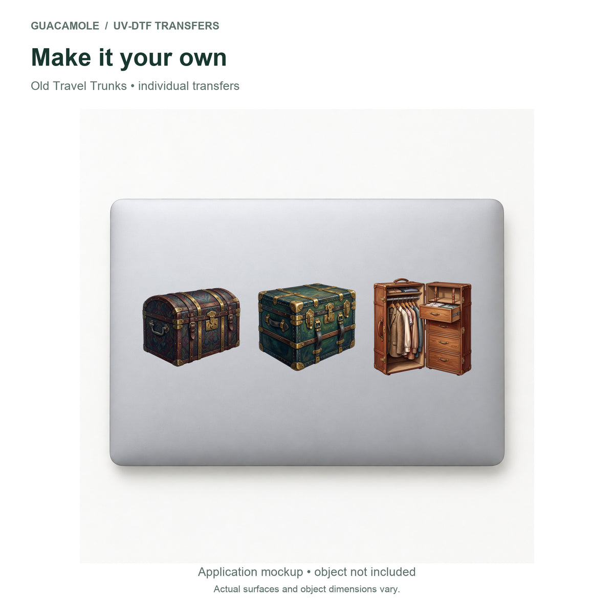 Old Travel Trunks — Three designs on a laptop