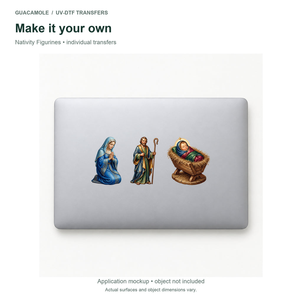 Nativity Figurines — Three designs on a laptop