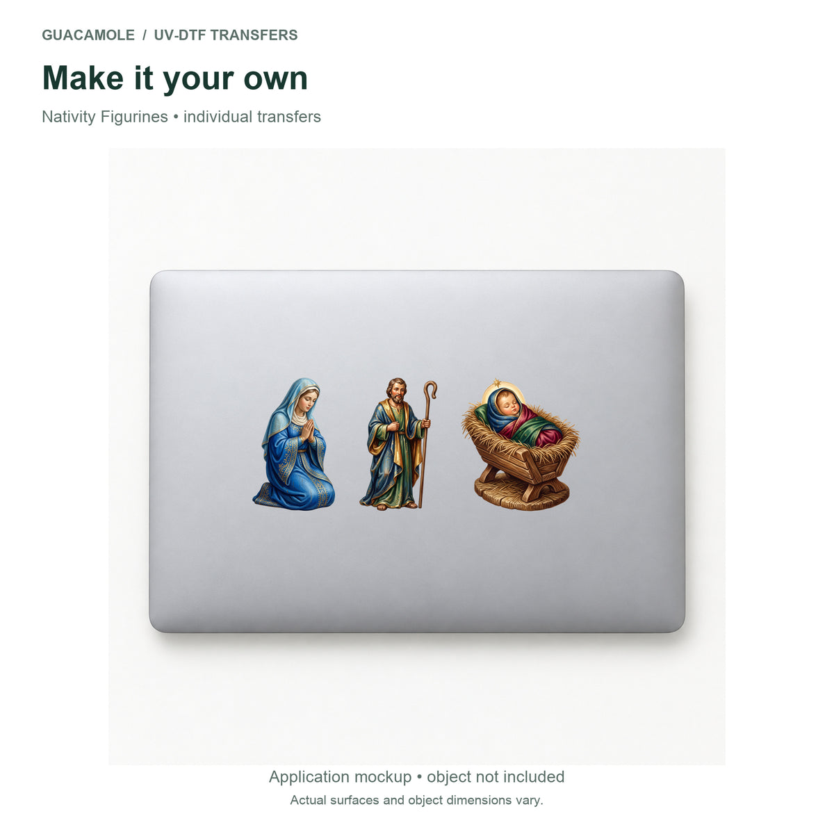 Nativity Figurines — Three designs on a laptop