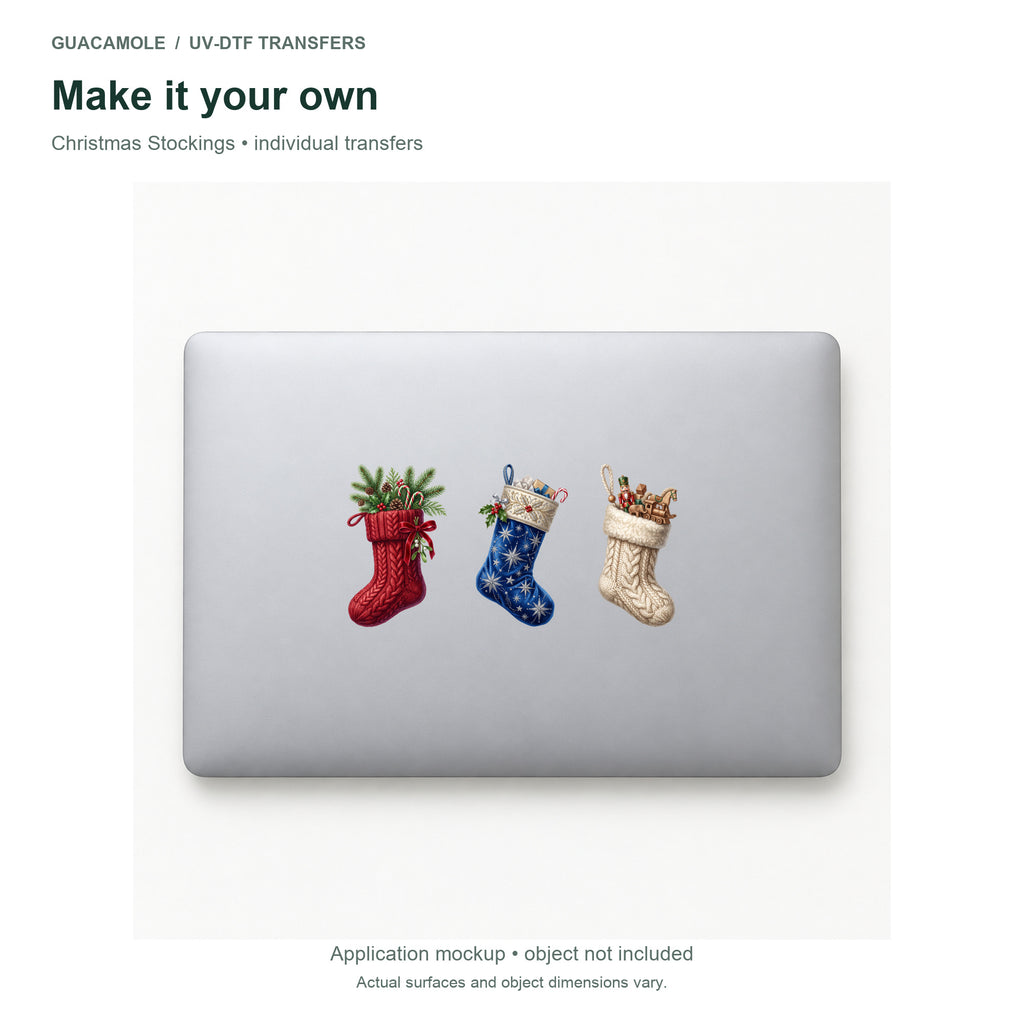 Christmas Stockings — Three designs on a laptop