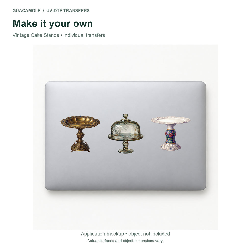 Vintage Cake Stands — Three designs on a laptop