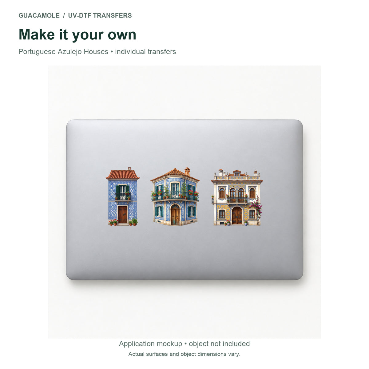 Portuguese Azulejo Houses — Three designs on a laptop