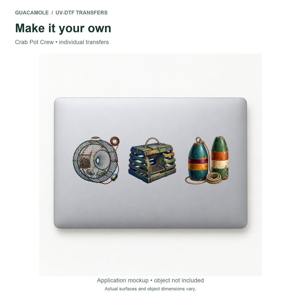 Crab Pot Crew — Three designs on a laptop
