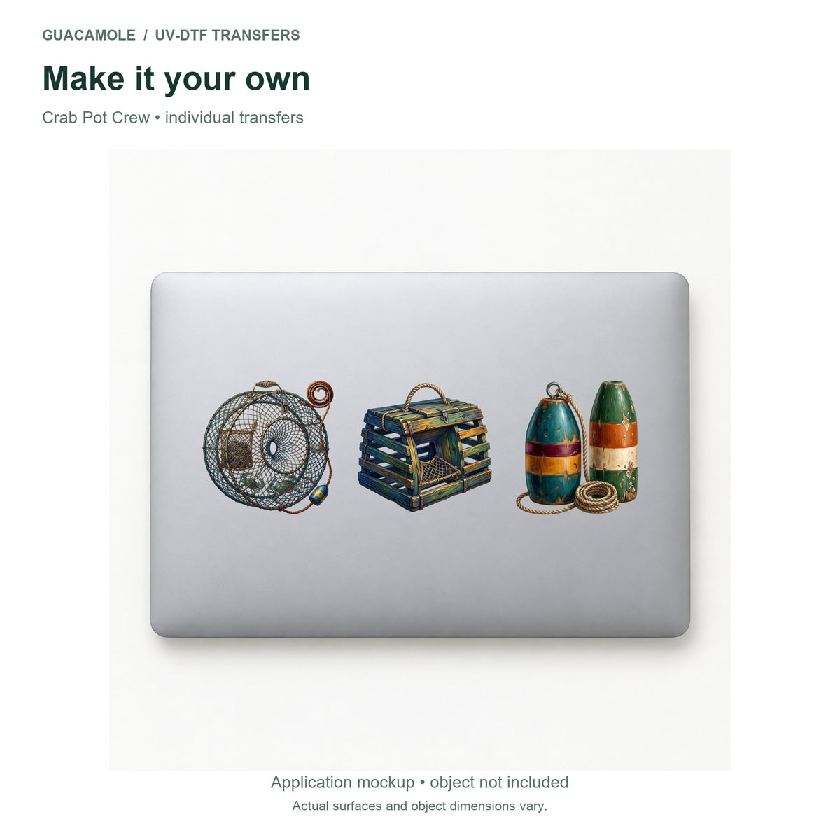 Crab Pot Crew — Three designs on a laptop