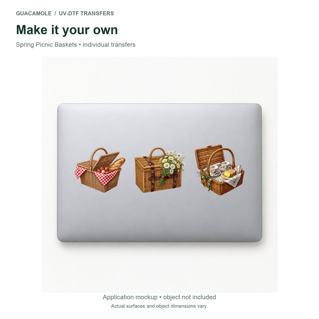 Spring Picnic Baskets — Three designs on a laptop