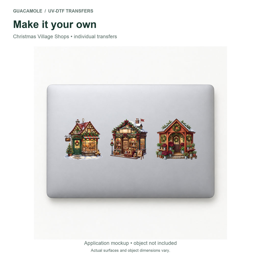 Christmas Village Shops — Three designs on a laptop