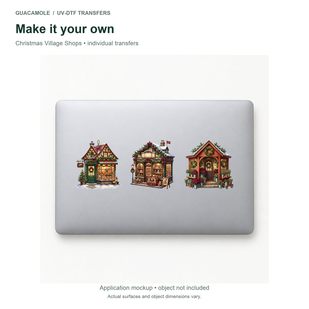 Christmas Village Shops — Three designs on a laptop