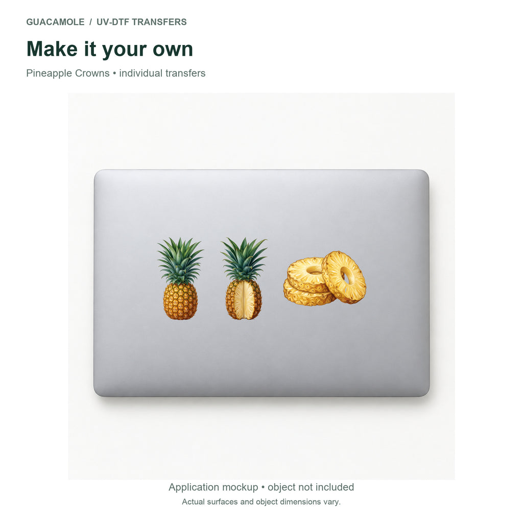 Pineapple Crowns — Three designs on a laptop