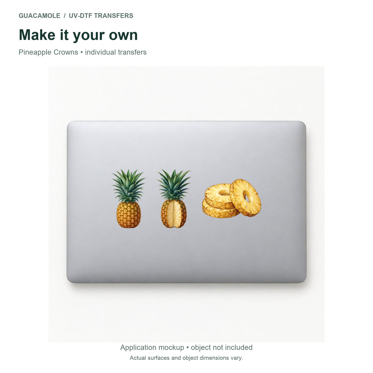 Pineapple Crowns — Three designs on a laptop