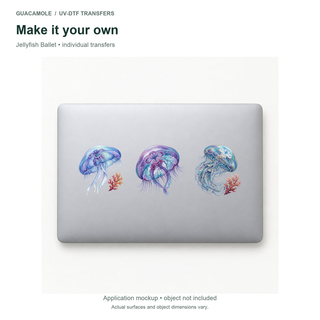 Jellyfish Ballet — Three designs on a laptop