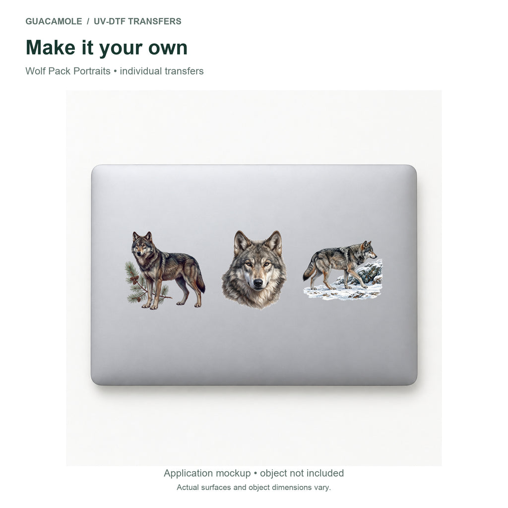 Wolf Pack Portraits — Three designs on a laptop