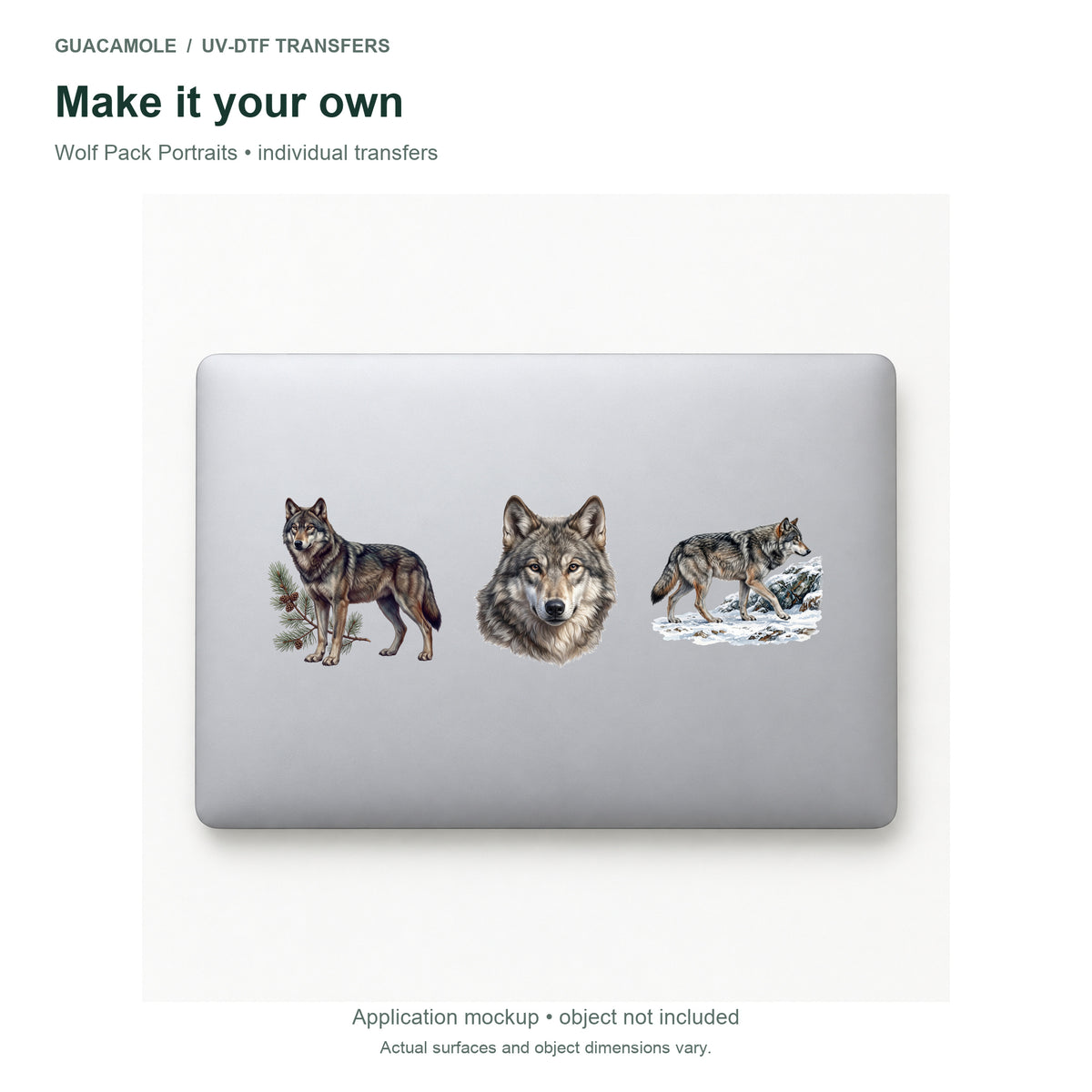 Wolf Pack Portraits — Three designs on a laptop