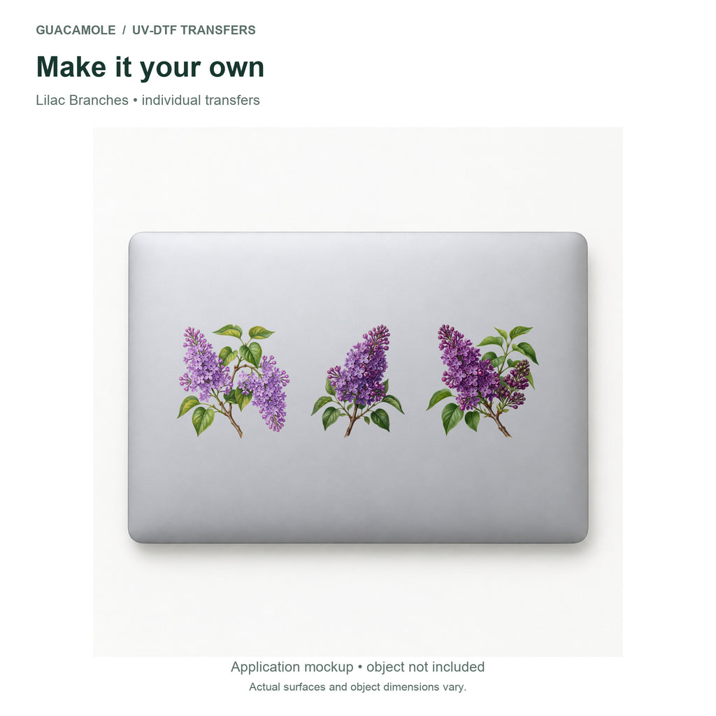Lilac Branches — Three designs on a laptop