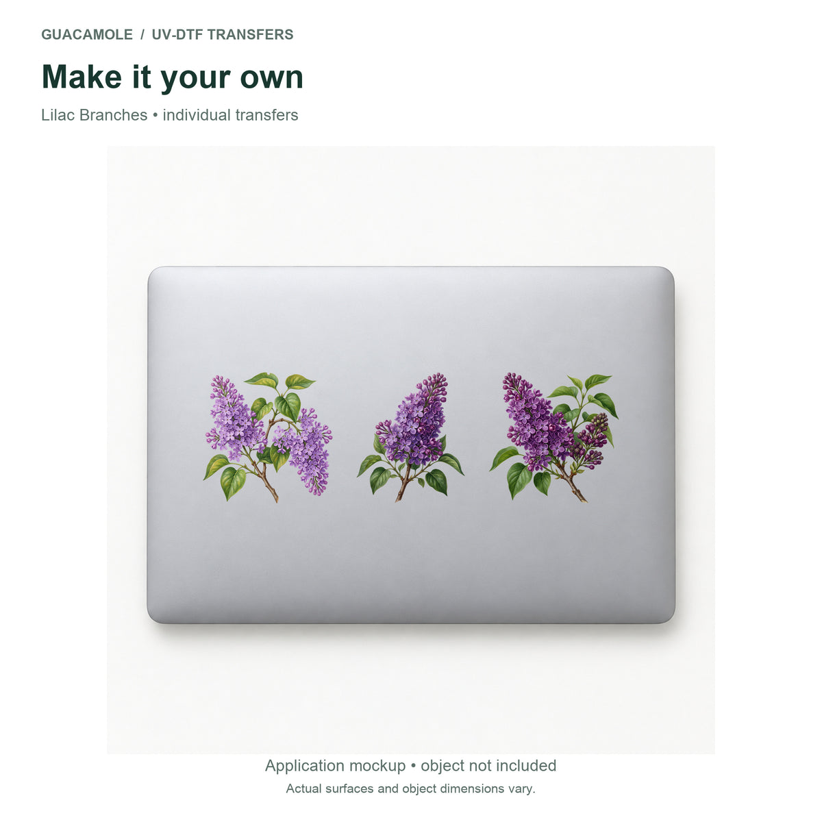 Lilac Branches — Three designs on a laptop