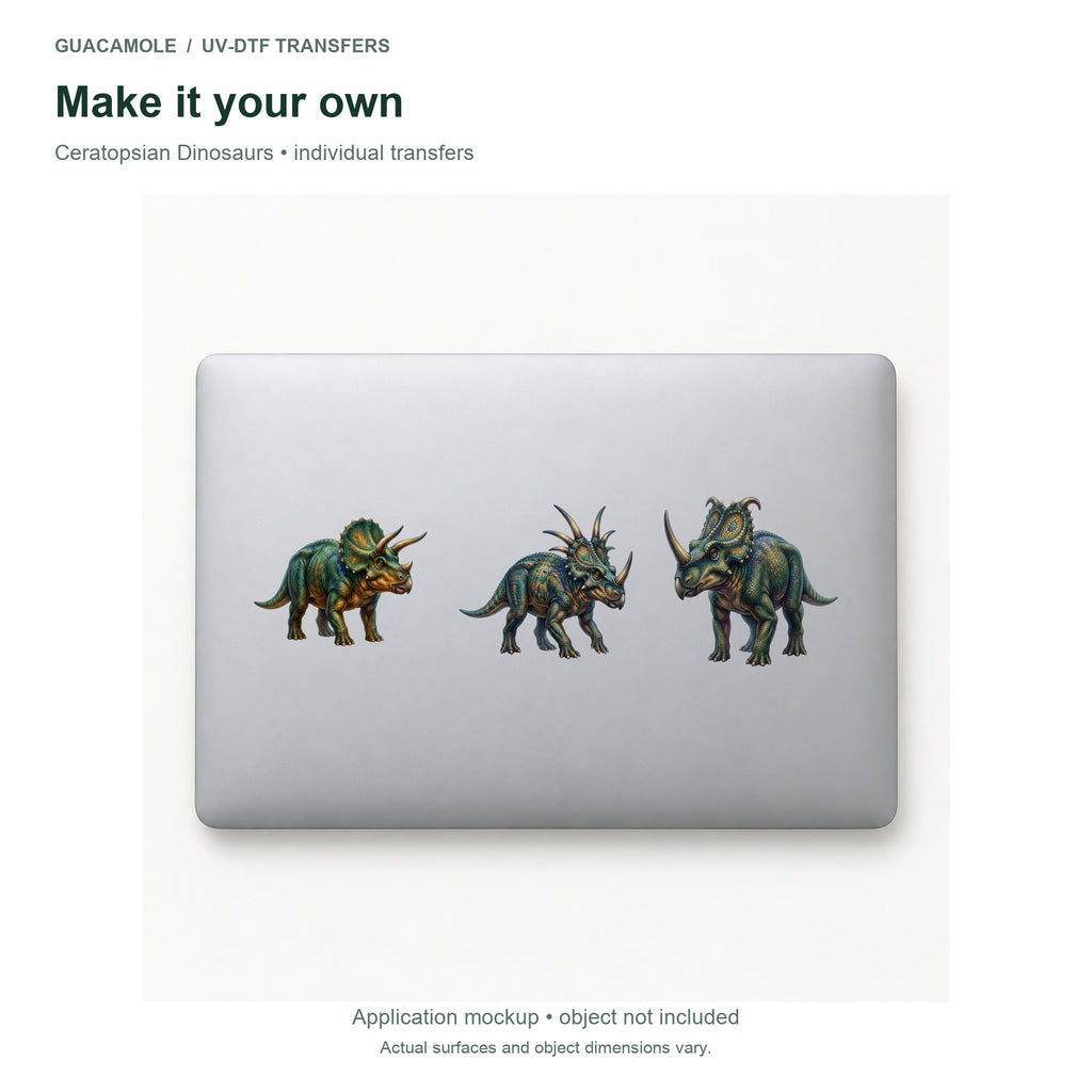 Ceratopsian Dinosaurs — Three designs on a laptop