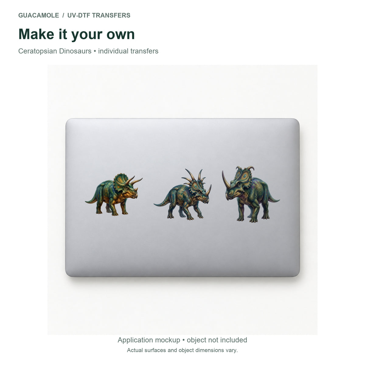 Ceratopsian Dinosaurs — Three designs on a laptop