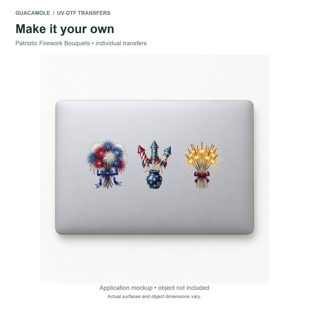 Patriotic Firework Bouquets — Three designs on a laptop