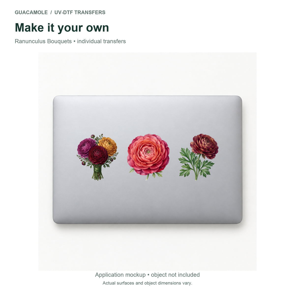 Ranunculus Bouquets — Three designs on a laptop